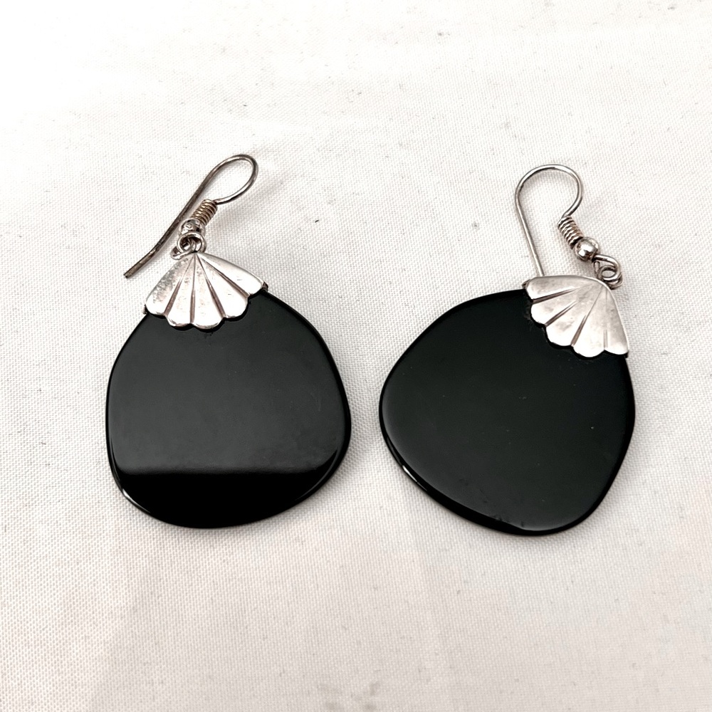 .925 Silver & Onyx Vintage Earrings French Wire